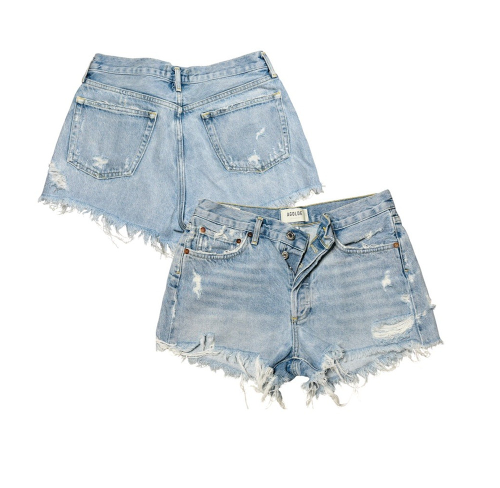 AGOLDE Parker Distressed Denim Shorts Light Wash Blue Jeans Women's Size 27